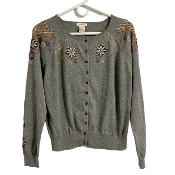Sundance Marimba Gray Floral Embroidered
Beaded Gray Cardigan Sweater Medium - Picture 3 of 6